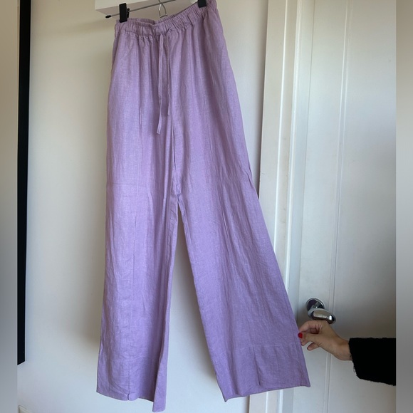 Lavender linen wide leg pants - Picture 1 of 6
